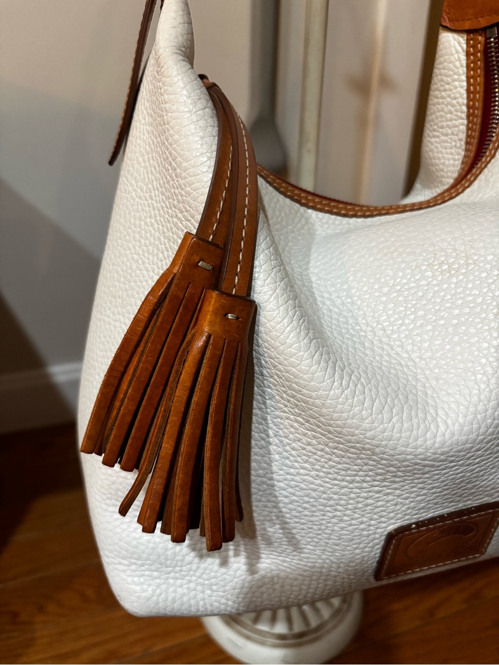 Dooney & Bourke White Pebble Leather Tassel Hobo Shoulder Bag - Picture 3 of 15